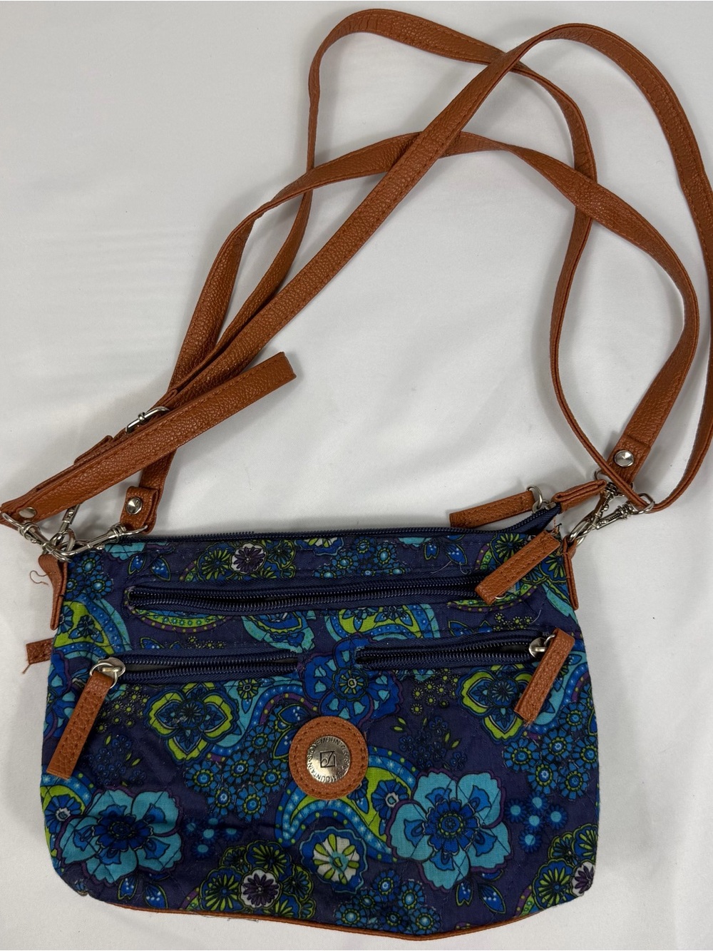 Stone Mountain Blue Floral Paisley Multi Pocket Crossbody Wristlet Bag